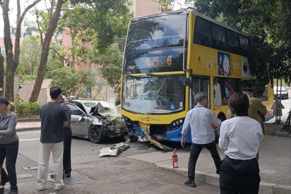 A car lost control and collided head-on with a bus in Stanley, leaving seven people injured. Photo: Handout