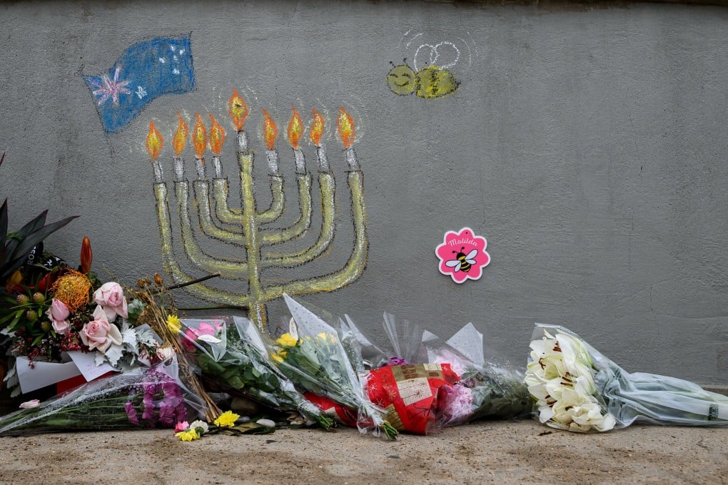 A memorial is seen on the footbridge used in the Bondi Beach attack in Sydney, Australia, on Saturday. Photo: EPA