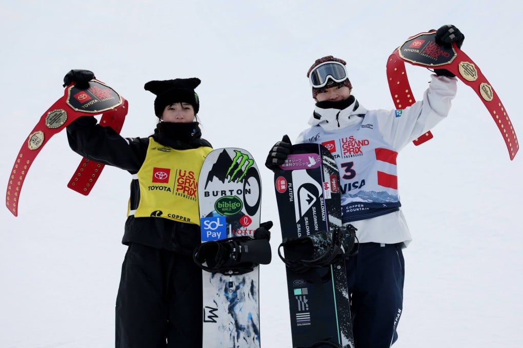 South Korea’s Gaon Choi (left) and Japan’s Ryusei Yamada after winning their respective snowboard halfpipe finals at Copper Mountain. Photo: AFP