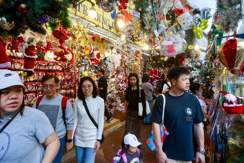 Christmas paraphernalia for sale at Fuk Wing Street in Hong Kong’s Sham Shui Po. Photo: Jonathan Wong