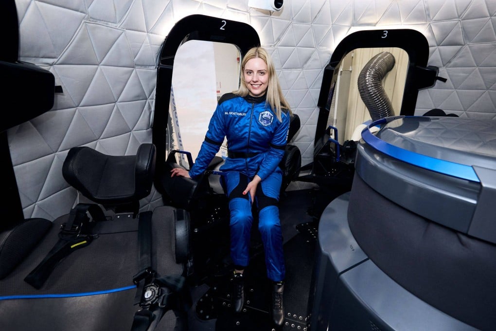 Michaela Benthaus is seen on Blue Origin New Shepard NS-37 in Van Horn, Texas, on Saturday. Photo: Blue Origin via AFP