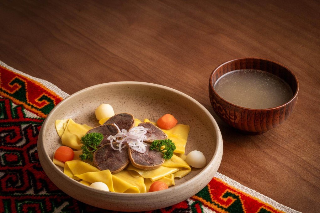 The beshbarmak – boiled horsemeat served with noodles – at Yurt is made with beef instead of the traditional horsemeat, but it can be upgraded to kazy, seasoned horsemeat sausage. The new restaurant in SoHo, Hong Kong, gives visitors a taste of Central Asia. Photo: Yurt