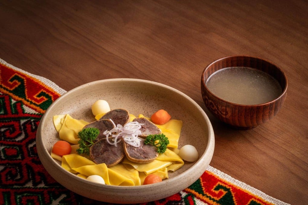 The beshbarmak – boiled horsemeat served with noodles – at Yurt is made with beef instead of the traditional horsemeat, but it can be upgraded to kazy, seasoned horsemeat sausage. The new restaurant in SoHo, Hong Kong, gives visitors a taste of Central Asia. Photo: Yurt