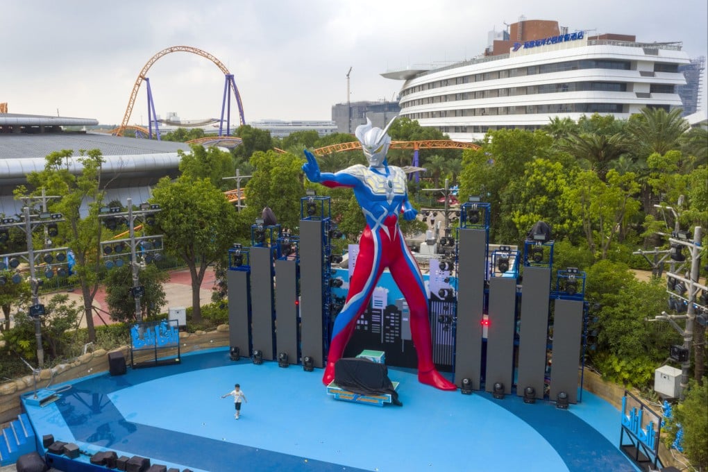 A 12-metre-tall sculpture of Ultraman Zero stands at an Ultraman-themed venue inside Shanghai Haichang Ocean Park in Shanghai in July 2022. Photo: Getty Images