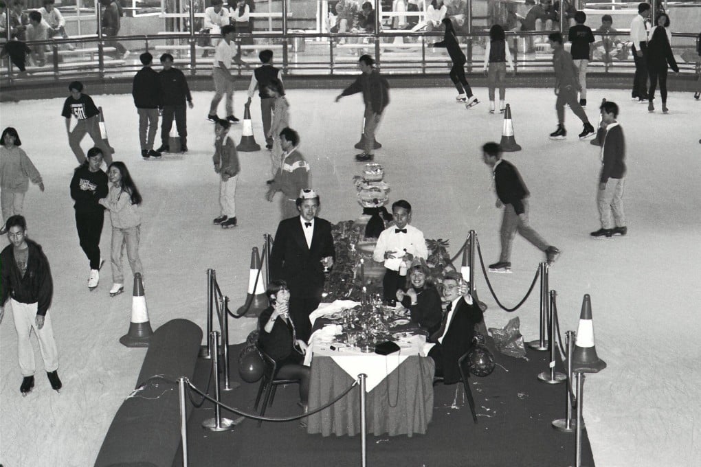 Staff members of trading firm FocalPoint International enjoying themselves in a special Christmas party held at the skating rink in Cityplaza in Hong Kong. Photo: SCMP Archives