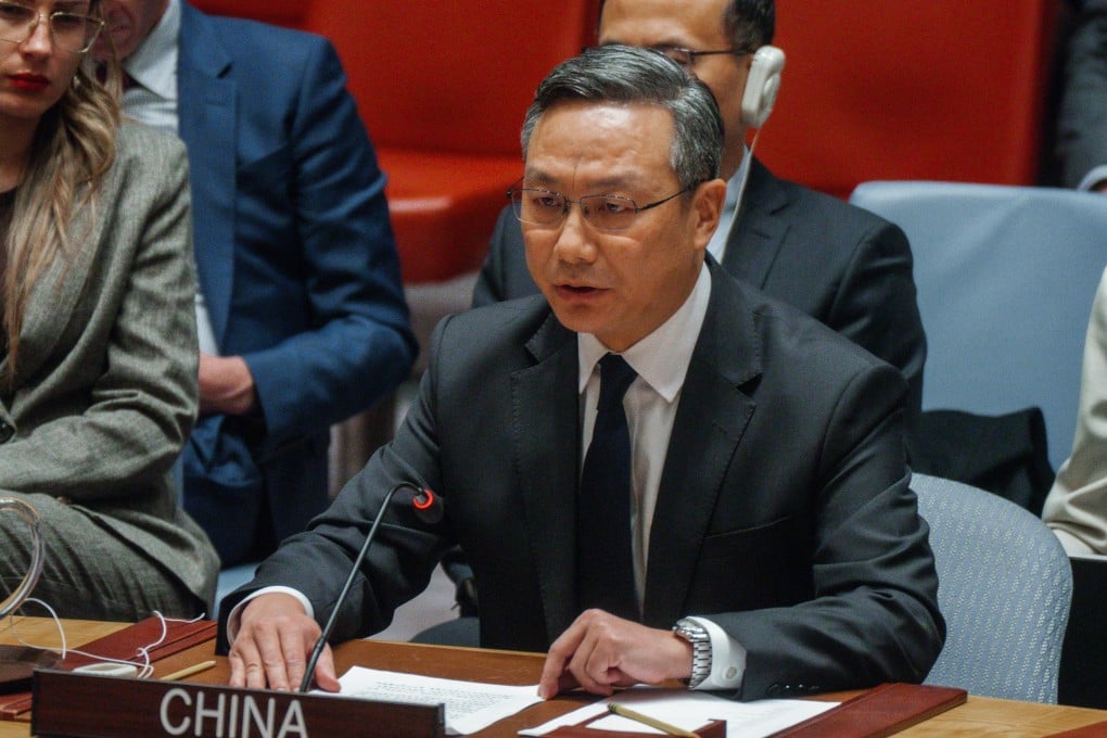 Sun Lei, China’s deputy permanent representative to the UN, speaks during a Security Council briefing on threats to international peace and security in New York on Tuesday. Venezuela requested a Security Council meeting, citing escalating tensions resulting from “US aggression” against the country. Photo: EPA
