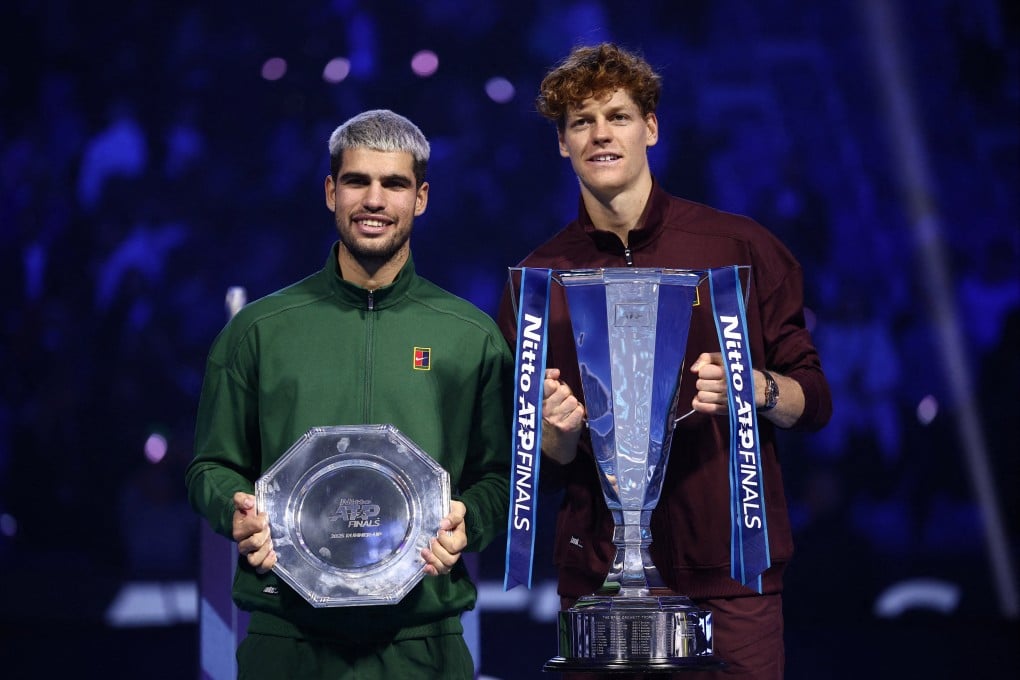 Italy’s Jannik Sinner (right) finished the year with the ATP Finals trophy while Spain’s Carlos Alcaraz was runner-up. Photo: Reuters