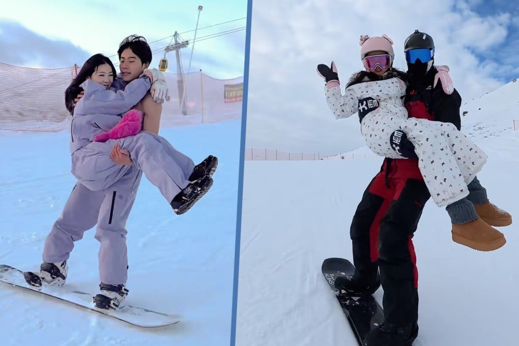 A ski resort in China is offering a unique birthday package in which women guests pay US$700 for a ski instructor to carry them down the slope. Photo: RedNote