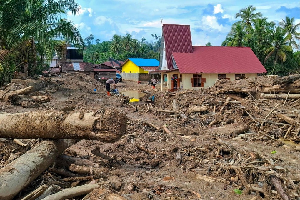 The Angkola Protestant Church is seen amid flood devastation at Aek Ngadol village in North Sumatra province on Christmas Day. Photo: AFP