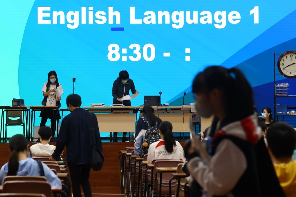 Students sit for the Hong Kong Diploma of Secondary Education English test on April 21, 2023 at a school in Hong Kong’s North Point district. Photo: Dickson Lee