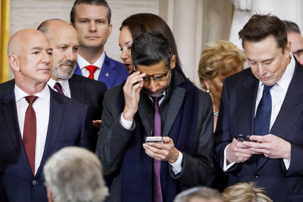 Tech leaders (from the left) Jeff Bezos, Sundar Pichai and Elon Musk attend Donald Trump’s inauguration in the rotunda of the US Capitol in Washington on January 20. Bezos’ Amazon has pledged to invest up to US$50 billion to expand AI and supercomputing infrastructure for “US government customers”. Photo: Pool via Reuters