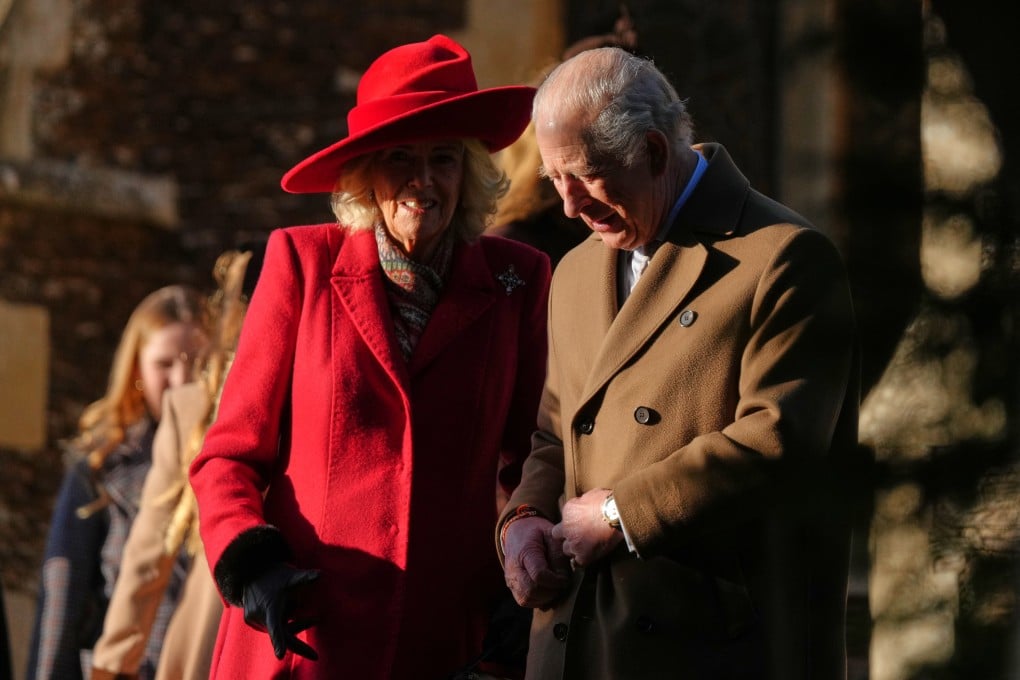 Britain’s King Charles and Queen Camilla leave after the Christmas Day service at St Mary Magdalene Church in Sandringham, Norfolk, on Thursday. Photo: AP