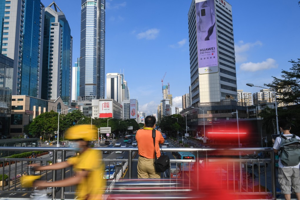 A view of skyscrapers from a pedestrian bridge in Shenzhen, the southern tech hub in Guangdong province. Photo: Xinhua