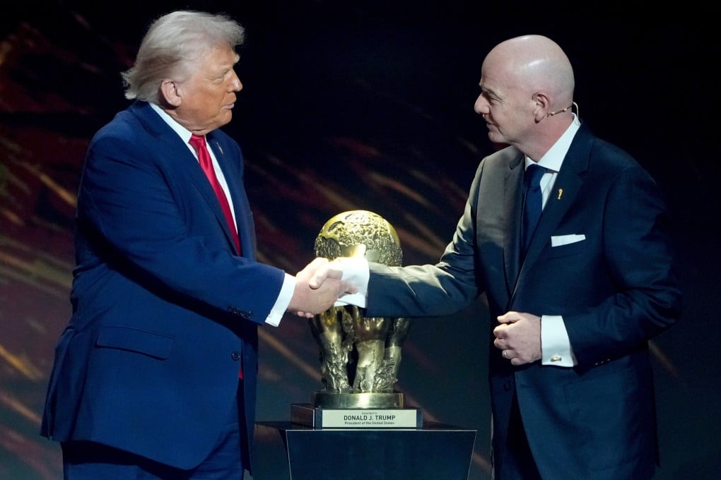 Fifa president Gianni Infantino awards US President Donald Trump with the Fifa Peace Prize during the draw for the 2026 World Cup. Photo: AP