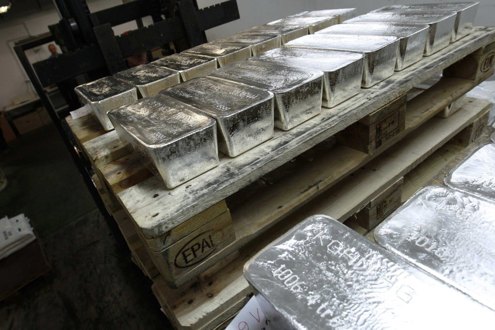 Bars of silver are stacked at a processing plant in Glogow, Poland. Spot silver briefly surpassed US$80 an ounce for the first time in December. Photo: Reuters