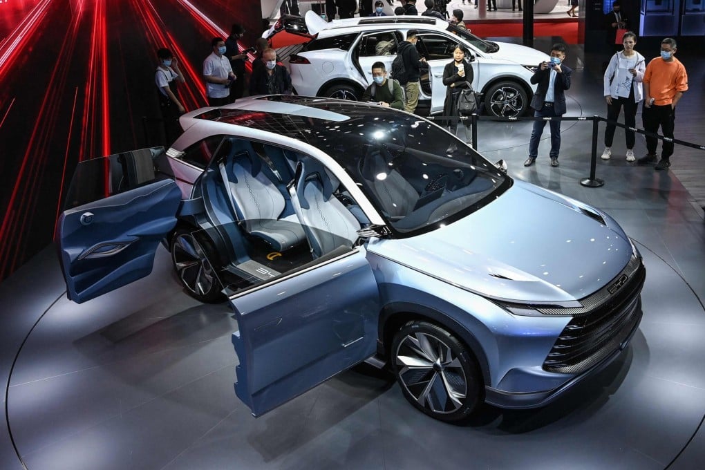 A BYD electric car at an exhibition in Shanghai. Buyers of an electric vehicle for replacement purposes would get a subsidy equivalent to 12 per cent of the newly bought car’s price. Photo: AFP