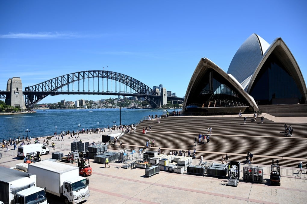 Preparations at Sydney Opera House on Tuesday ahead of New Year’s Eve celebrations. Photo: AAP / dpa