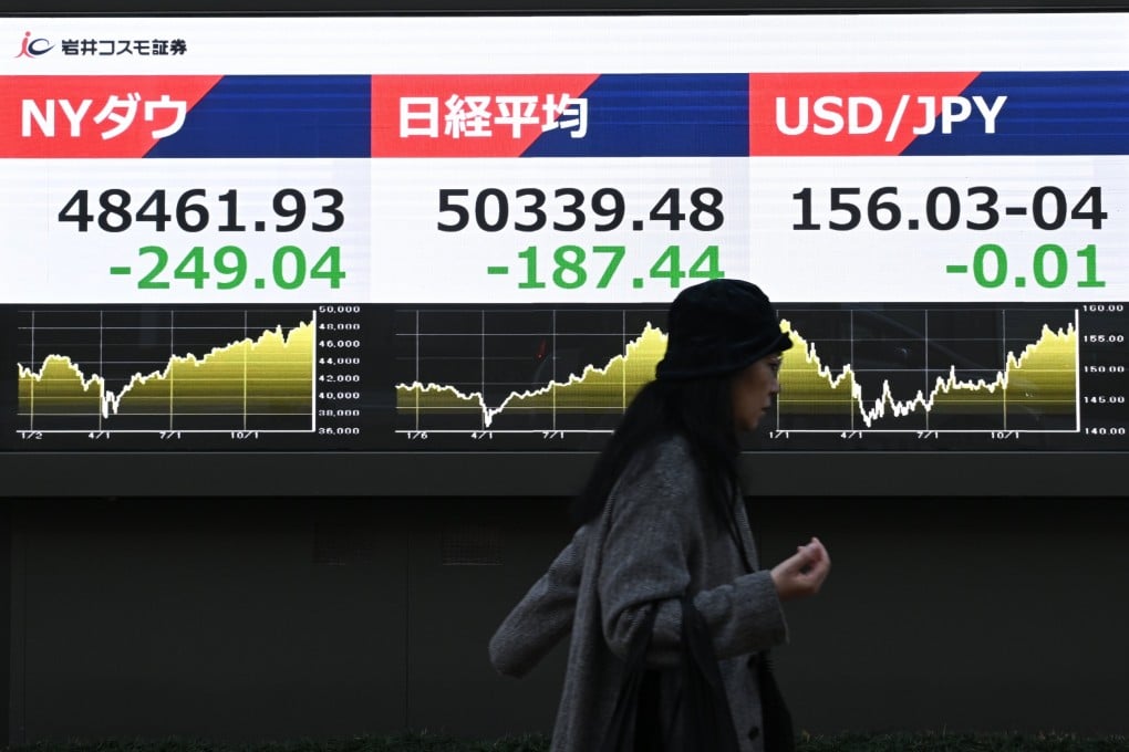 A pedestrian walks past a stock market indicator board on the final trading day of the year in Tokyo on December 30. Notable outperformers for 2025 included the Nasdaq, Japan’s Nikkei 225, Hong Kong’s Hang Seng Index and South Korea’s semiconductor-rich Kospi. Photo: EPA
