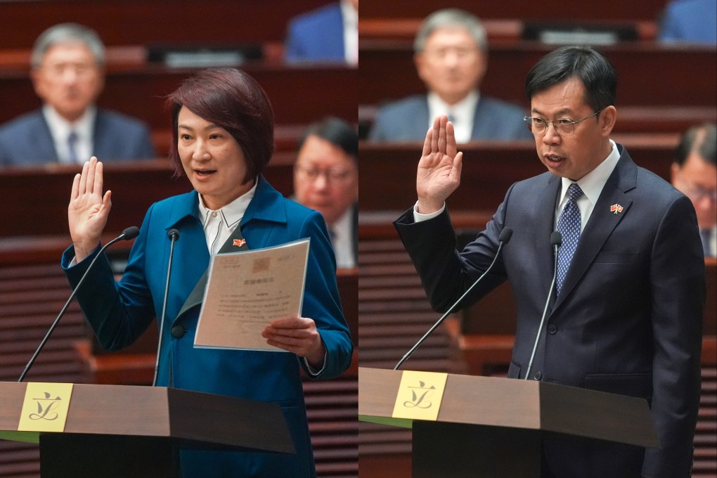 Starry Lee (left) and Ronick Chan at the Legco oath-taking this week. Photo: Elson Li