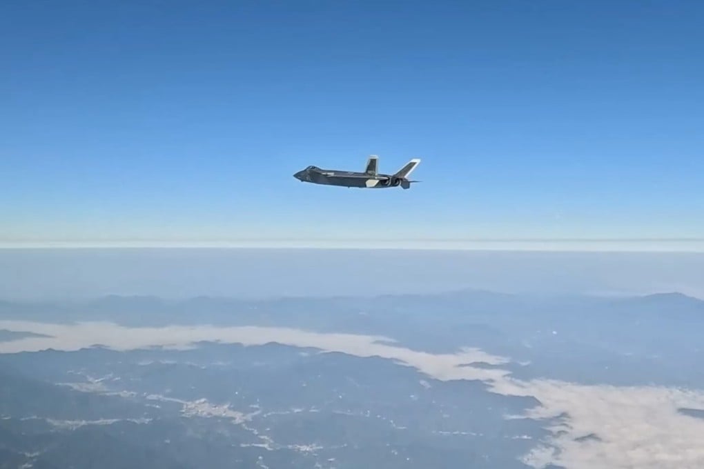 A J-20 fighter appears in a video released by the People’s Liberation Army on Tuesday, the second day of the “Justice Mission 2025” joint military drill near Taiwan. Photo: PLA Eastern Theatre Command