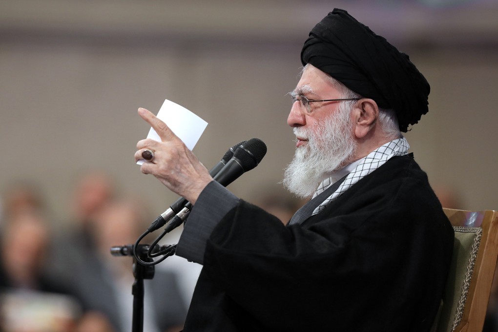 Iranian Supreme Leader Ayatollah Ali Khamenei speaks at a meeting, in Tehran, Iran on Saturday. Photo: Office of the Iranian Supreme Leader/AP
