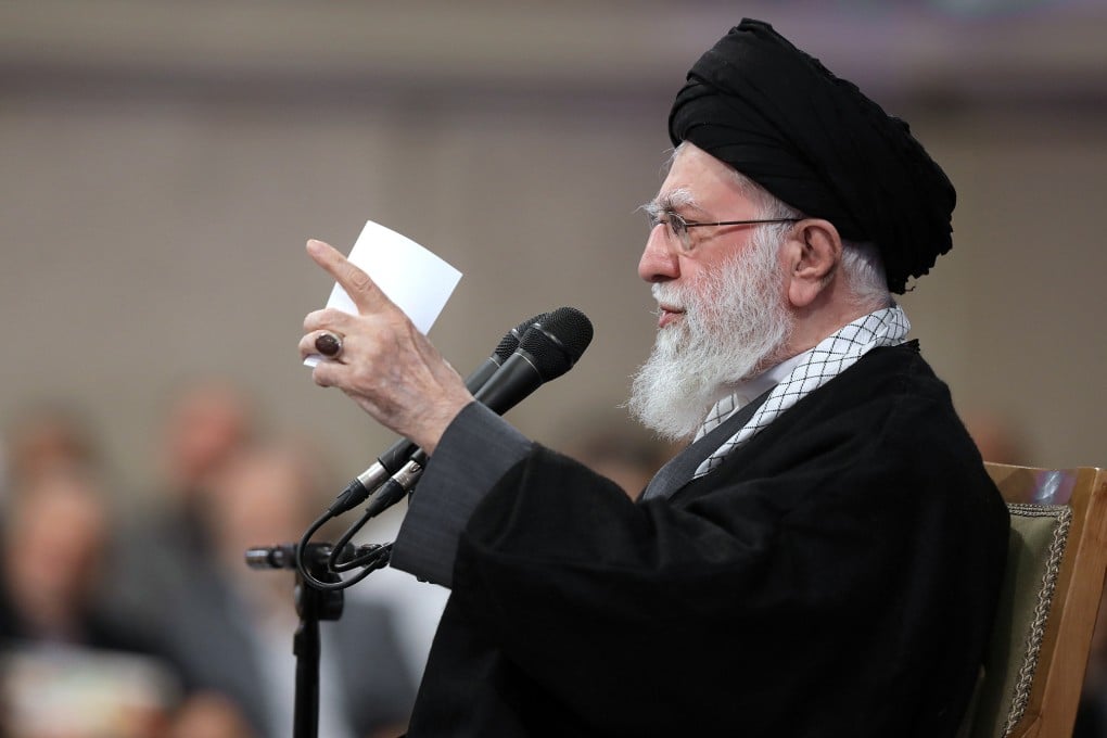 Iranian Supreme Leader Ayatollah Ali Khamenei speaks at a meeting, in Tehran, Iran on Saturday. Photo: Office of the Iranian Supreme Leader/AP