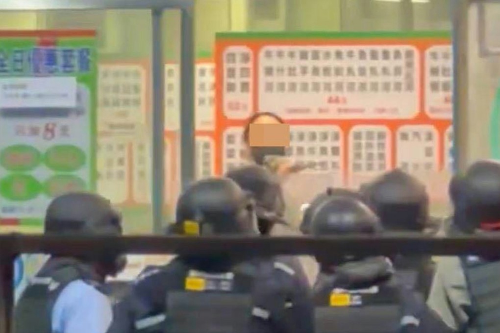 In a video that has gone viral online, the Hong Kong woman is seen brandishing the cleaver at police officers armed in riot gear. Photo: Handout