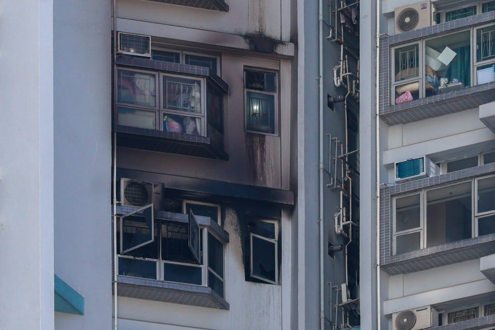 One person has been killed and eight injured in a fire at Mei Yu House in Shek Kip Mei, which forced the evacuation of more than 250 residents. Photo: Dickson Lee