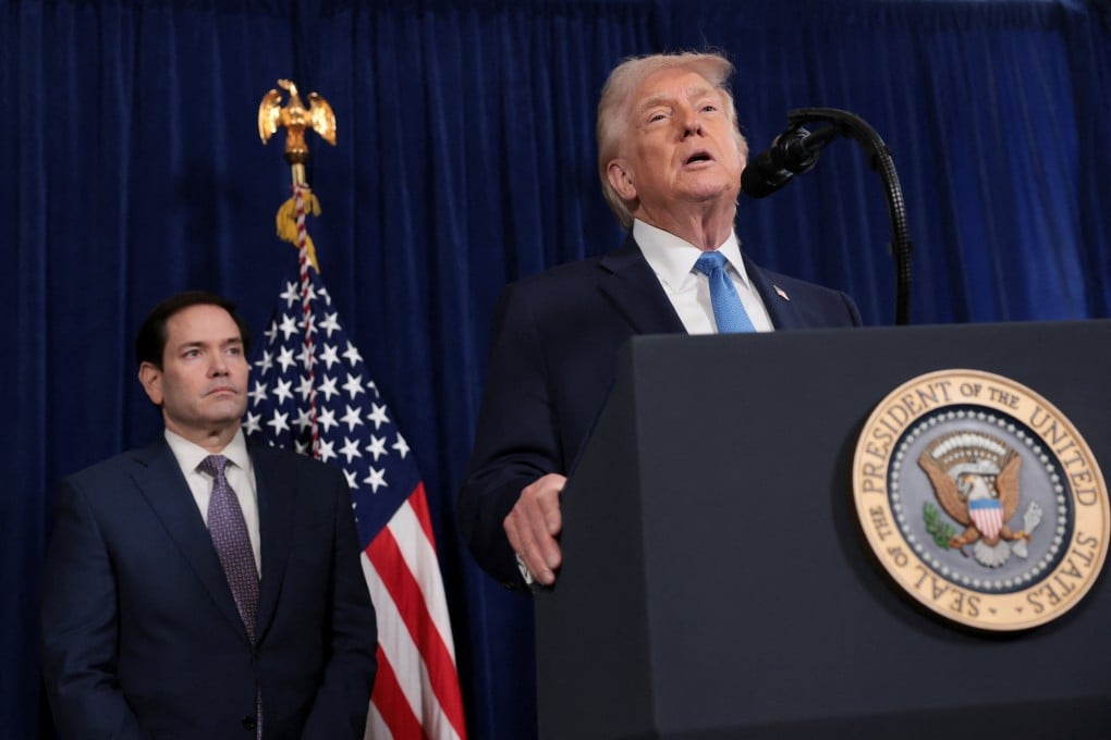 US President Donald Trump (right) speaks as US Secretary of State Marco Rubio looks on during a press conference in Palm Beach, Florida, after he ordered strikes on Venezuela, on January 3. Venezuelan President Nicolas Maduro and his wife were also captured by US special forces during the bombing raid. Photo: Reuters