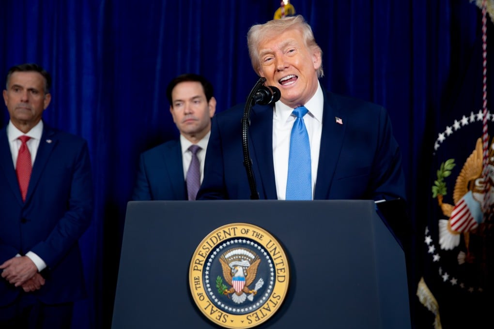 US President Donald Trump during a news conference at the Mar-a-Lago Club in Palm Beach, Florida, on Saturday. Photo: EPA