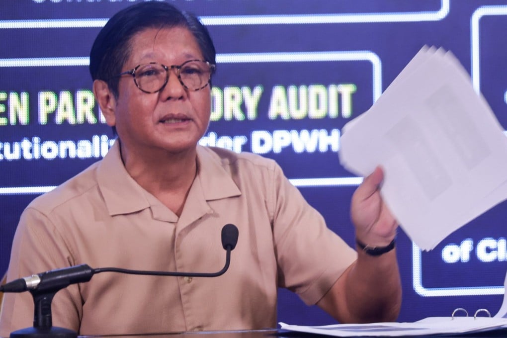 Philippine President Ferdinand Marcos Jnr delivers a report on government investigative efforts against corruption on November13. Photo: EPA