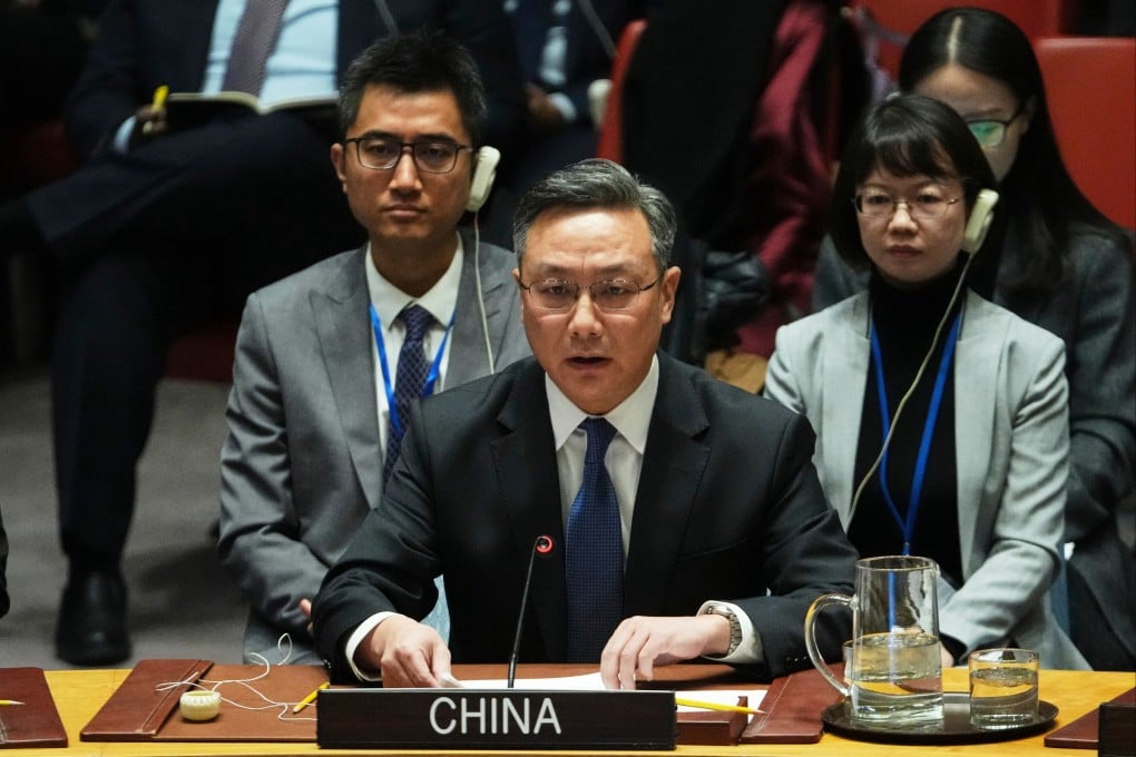 Sun Lei, deputy permanent representative of China to the UN, addresses the UN Security Council on Monday in New York. Photo: AP