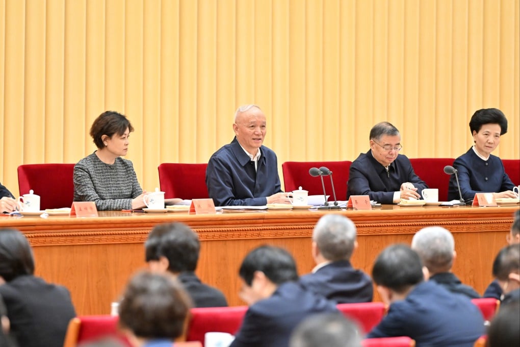 Chinese ideology chief Cai Qi told cadres at the meeting on Monday: “We need to do our job well in media and communication, with a particular focus on the economy.” Photo: Xinhua