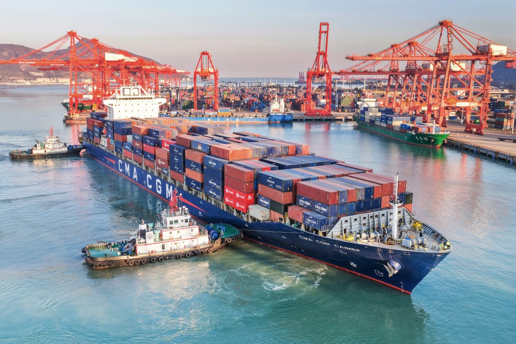 An aerial drone photo shows a cargo ship docking at Lianyungang Port, east China’s Jiangsu Province. China’s foreign trade in goods has sustained strong resilience with steady growth in the first 11 months of 2025 despite external headwinds, according to official data. Photo: Xinhua