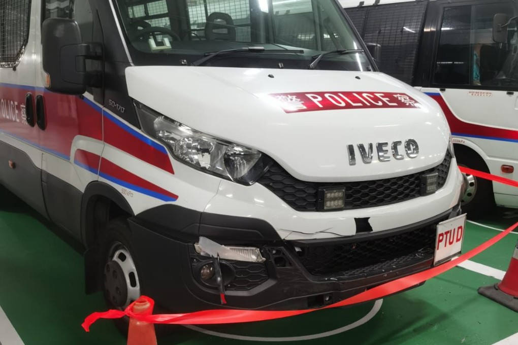 A photo of a damaged police van is circulating online. Photo: Handout