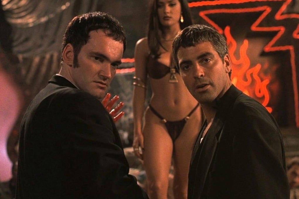 (From left) Quentin Tarantino, Salma Hayek and George Clooney in a still from From Dusk Till Dawn. While the 1996 vampire movie remains a cult favourite among certain viewers, it contains problematic elements that do not hold up well.