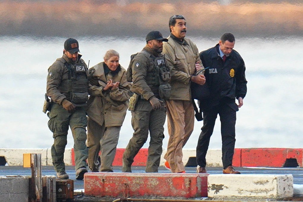 Ousted president Nicolas Maduro of Venezuela (second from right) and his wife Cilia Flores (second from left) arrive at the Wall Street Heliport in the New York City borough of Manhattan on January 5. Photo: TNS