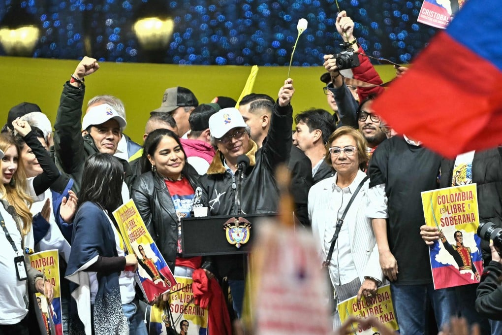 Colombia’s President Gustavo Petro at a rally in support of his country’s sovereignty, in Bolivar Square in Bogota on Wednesday. Photo: AFP