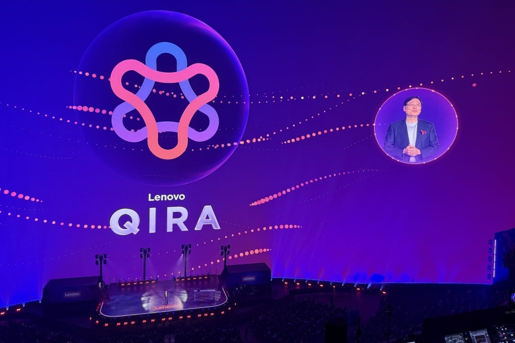 Lenovo chairman and CEO Yang Yuanqing announces the company’s new personal AI agent Qira in Las Vegas on Tuesday. Photo: Xinmei Shen