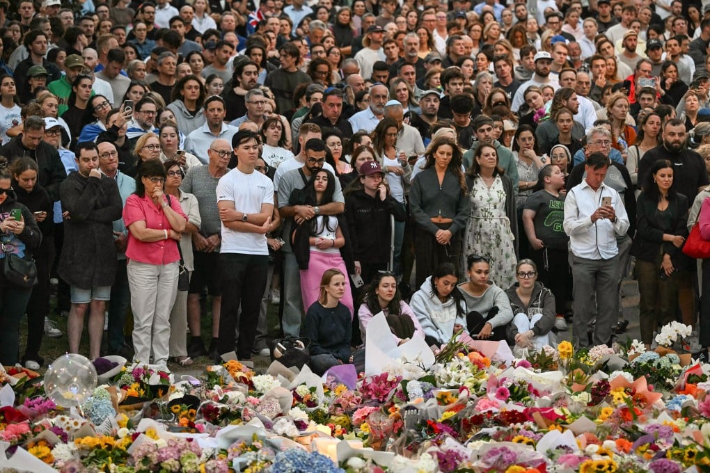 Mourners gather at Bondi Pavillion for a tribute to the victims of a shooting at Bondi Beach in Sydney on December 15. Photo: AFP