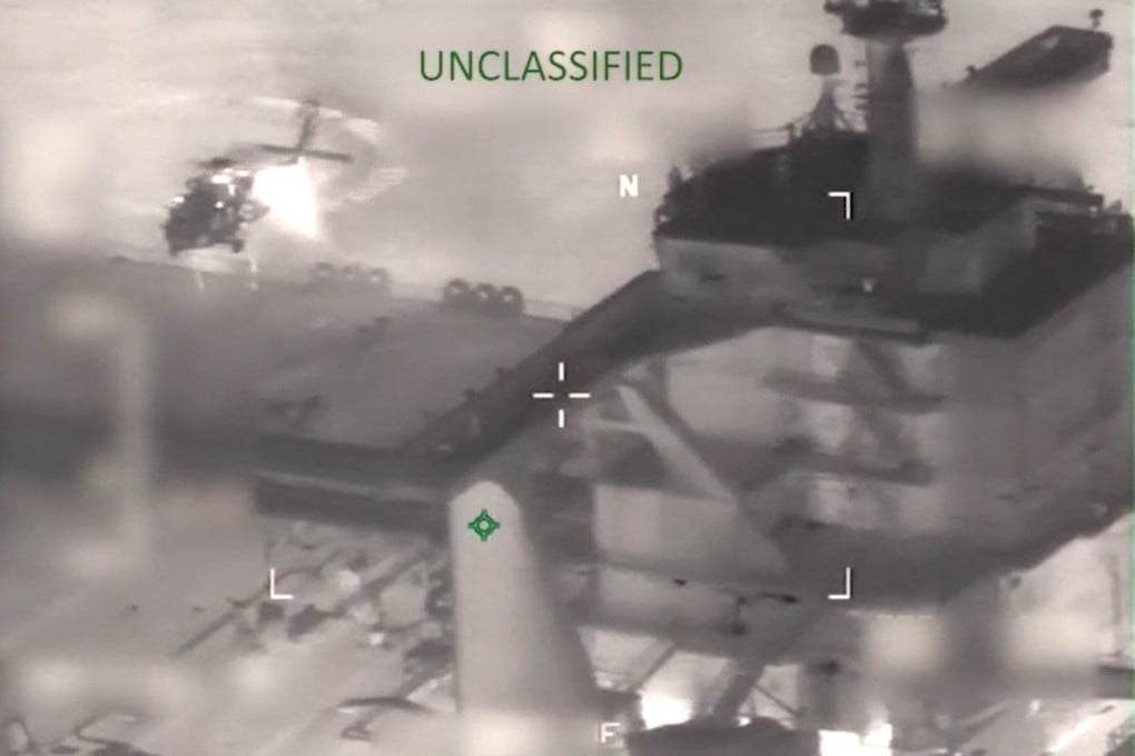Video released by US Southern Command shows the seizure of the tanker Olina in the Caribbean Sea. Photo: US Southern Command
