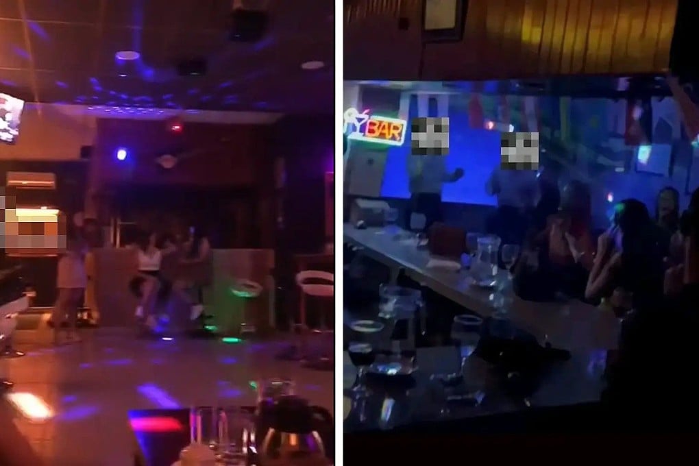 Screengrabs from a video purporting to show women at a bar in a Malaysian military base. Photo: Tiktok/tegak.kebenaran