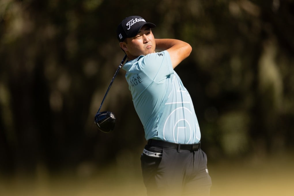 Richard T. Lee hits his shot from the 10th tee during the third round of the LIV Golf Promotions at Black Diamond Ranch. Photo: LIV Golf
