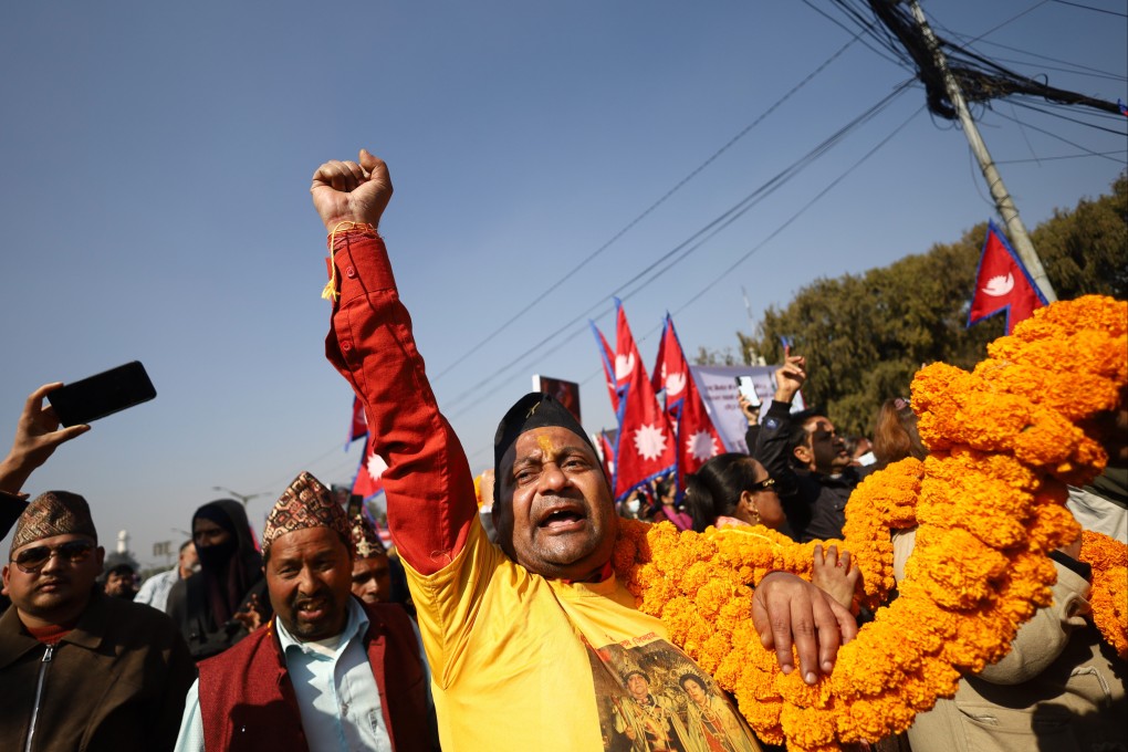 Supporters of Nepal’s former royal family participate in a rally demanding the restoration of the monarchy as they mark the birth anniversary of the 18th century king Prithivi Narayan Shah, founder of the Shah dynasty, in Katmandu, Nepal, on Sunday. Photo: AP