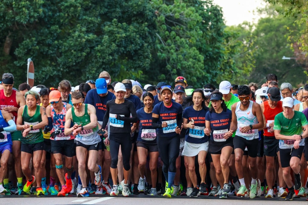 Members of the ‘Running Babes’ get ready for the start of the Roads Scholar China Coast Marathon. Photo: Dickson Lee
