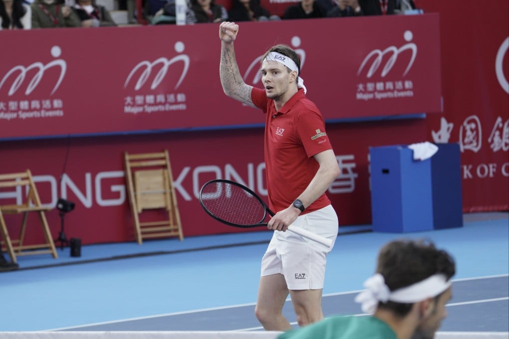 Alexander Bublik celebrates winning a point against Lorenzo Musetti in the Hong Kong Open final. Photo: Karma Lo