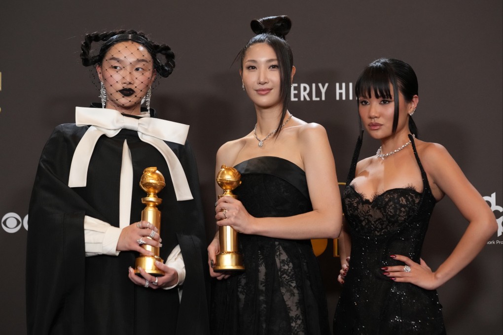 (From left) Audrey Nuna, EJAE and Rei Ami, who provide the singing voices for the three main characters in KPop Demon Hunters, are pictured at the 83rd Golden Globes in Beverly Hills, California, on January 11, 2026. The Netflix animated hit picked up two awards at the ceremony. Photo: Chris Pizzello/Invision/AP