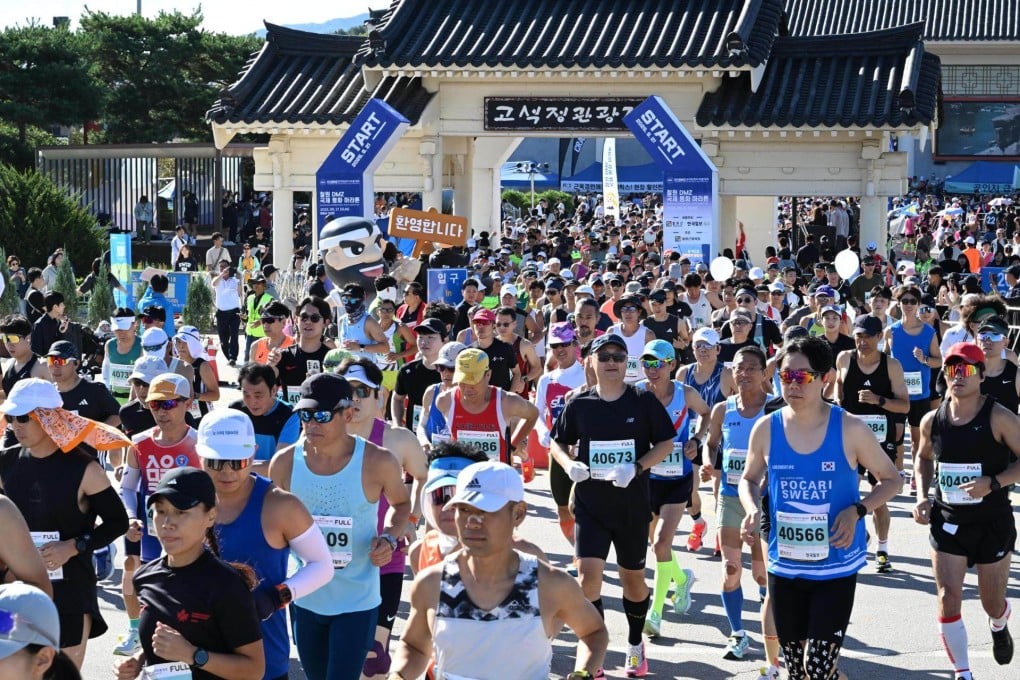 Runners set off during the DMZ International Peace Marathon, in the Demilitarized Zone in Gangwon province, in South Korea, on September 21, 2025. Some 10 million South Koreans now identify as runners, according to industry and tourism data, roughly double the figure from 2015. Photo: The Korea Times