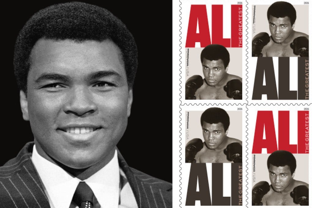 A commemorative Muhammad Ali stamp featuring a 1974 photo of the boxing great. Photo: United States Postal Service/AP
