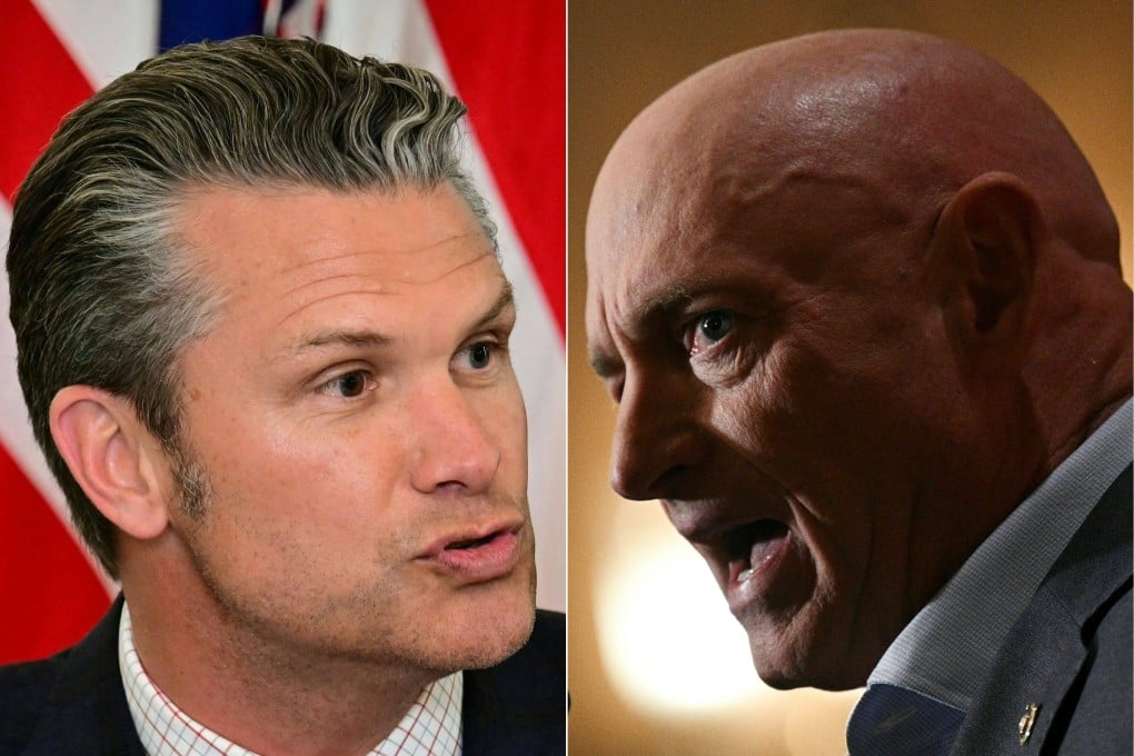 US Defence Secretary Pete Hegseth, left, and Arizona Senator Mark Kelly. Photo: AFP